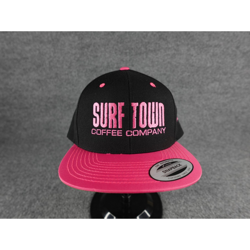 Surf Town Coffee Company Snapback Hat Black Pink Newport Oregon Yupoong